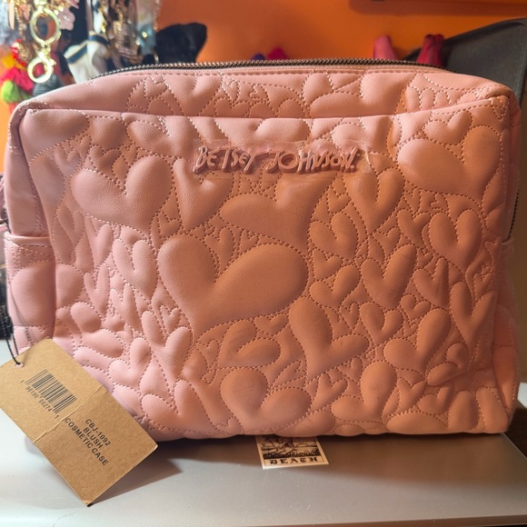 Betsey Johnson Handbags - Betsey Johnson Pink Quilted Heart Cosmetic Bag. NWT